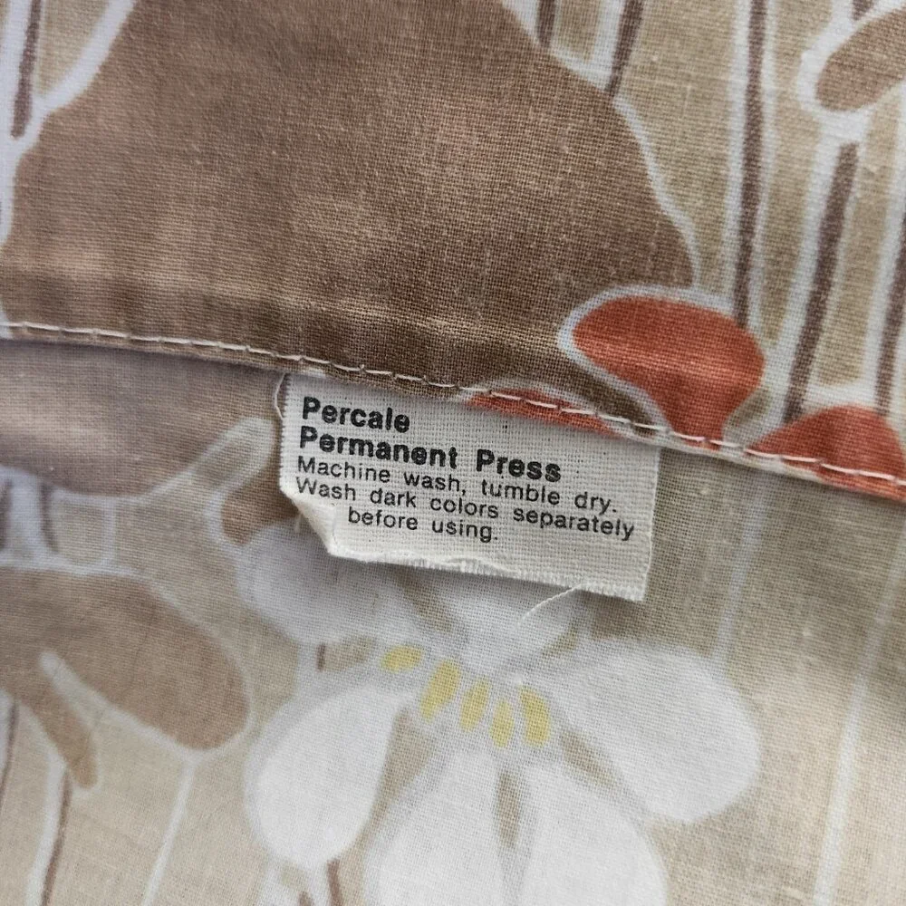 Oleg Cassini Vintage King Size Flat Sheet Brown Retro Flowers Hippie Boho